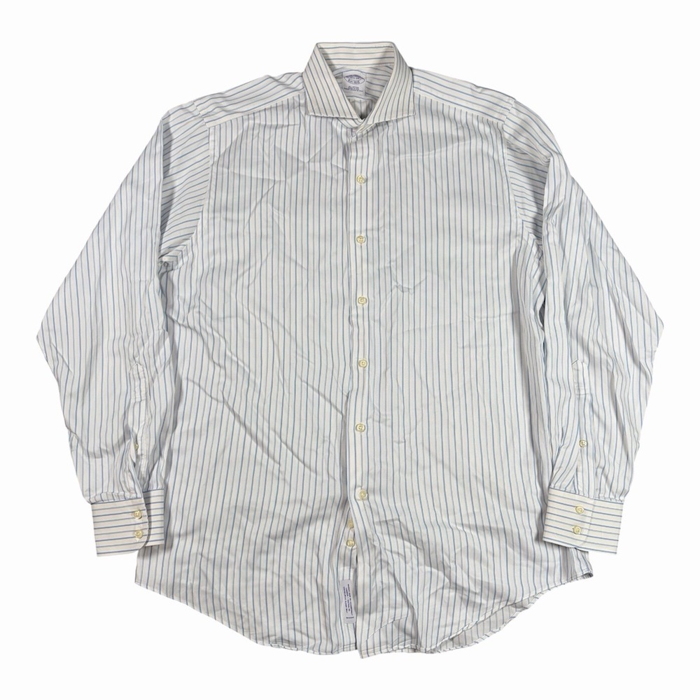 Brooks Brothers Shirt 15.5-34 Blue White Striped Cotton Made in USA Men's